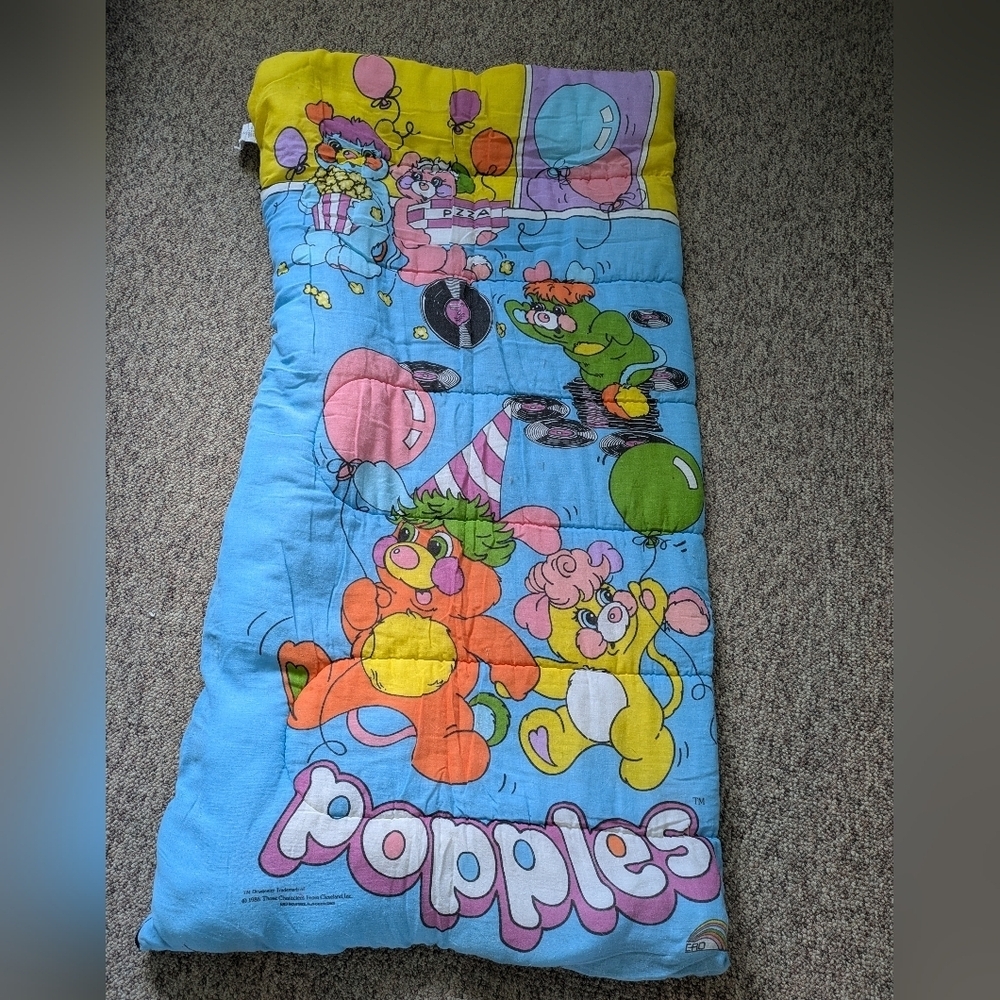 Vtg 80s Popples Sleeping Bag Blanket Cartoon Sleepover Birthday Kid Rare Design